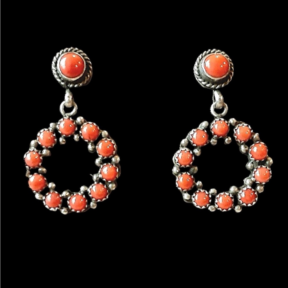 Authentic Selena Warner Navajo Orange Spiny Oyster Sterling Silver Earrings